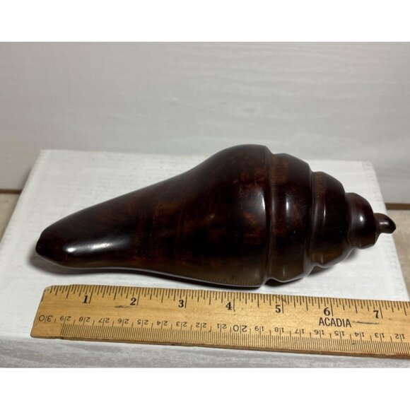 Wooden Conch Shell Hand Carved Polished Unique Decor Piece 7" Heavy Paperweight - Picture 8 of 10